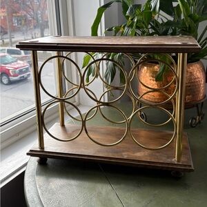 Wood and Brass Wine Rack - 6 Bottle Holder